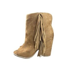 DV By Dolce Vita Ankle Boot Booties Sz 6 Brown Suede Tassels Fringe Peep Toe